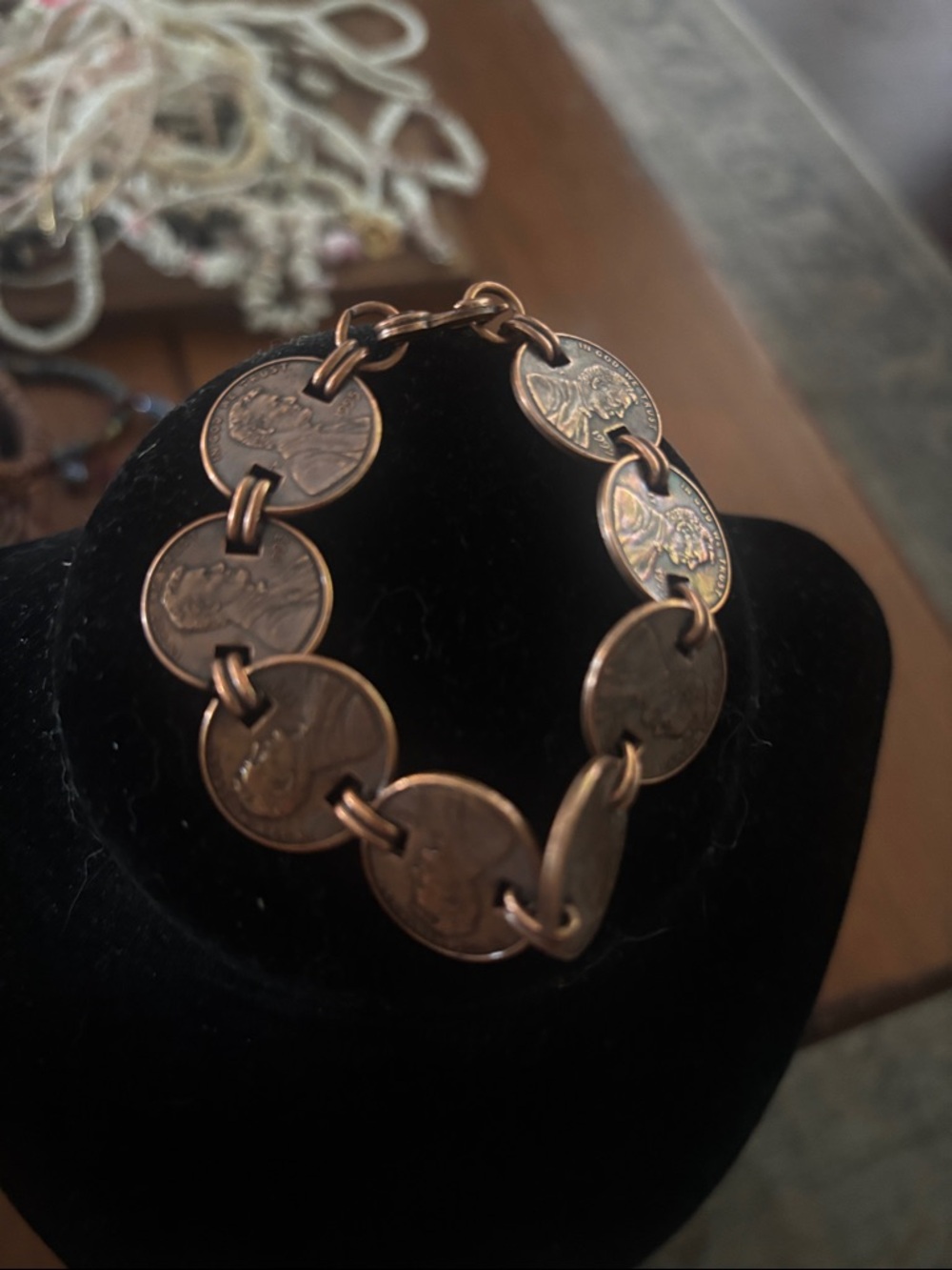 Stamped SOLID Copper Coin Link Bracelet - Women Jewelry